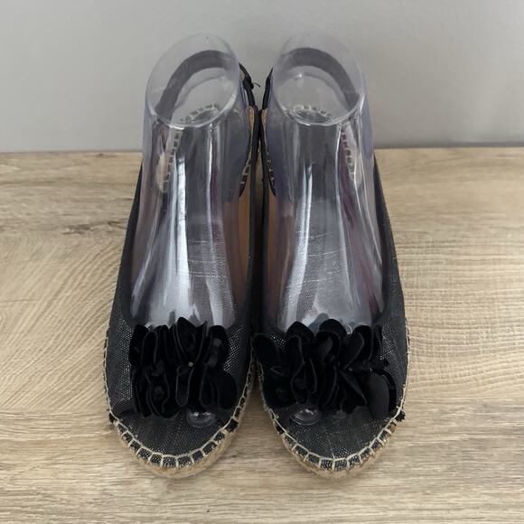 Clarks Artisan Shoes Women 7 1/2 M Blue Hessian Wedge Sandals Flower Boho Preppy - Picture 1 of 11